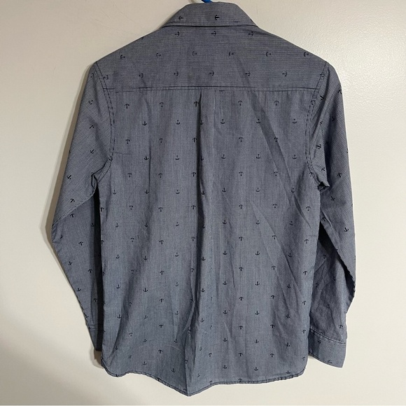Boys Nautica Long Sleeve Button Down Shirt Anchor Print Size 16 Nautical Preppy - Picture 2 of 7